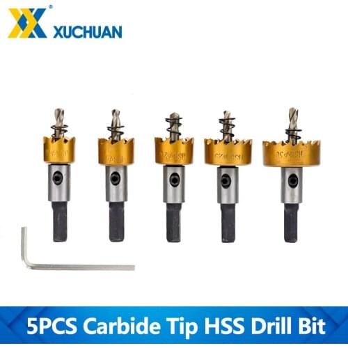 5pcs Carbide Tip HSS Drill Bit Saw Set 16-30mm TiN Coating Wood Metal Hole Cutter For Installing Locks