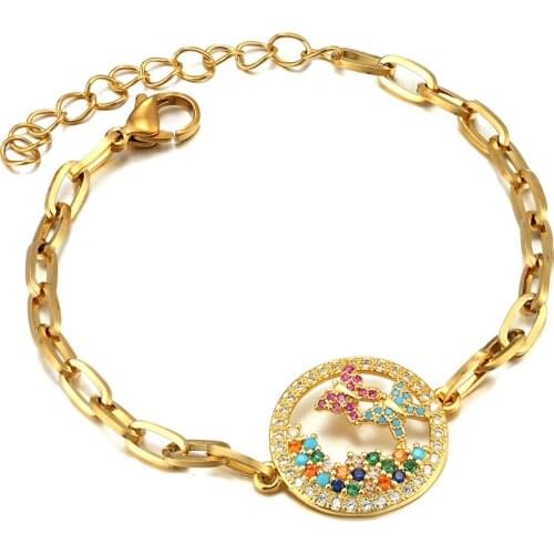 New Fashion Cubic Zirconia Adjustable Colorful Butterfly Bracelet For Women Charm Stainless Steel Chain Bangle Best Party Gift