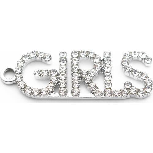 New Arrived 20pcs/lot Metal Silver Letter Girls Crystal Lobster Clasp Dangle Charms For Women Bracelet Necklace DIY Jewelry