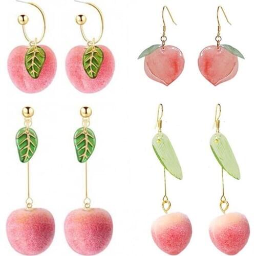 New Fruit Drop Earrings for Women Korean Sweet Pink Cute Peach Earring Fashion Jewelry Accessories Party Gift