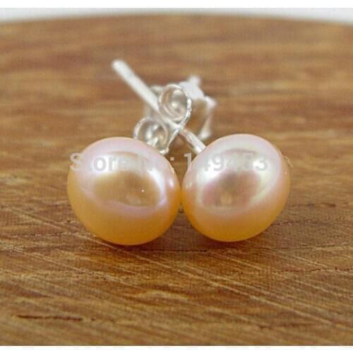 Wholesale Pearl Jewelry - AAA 6-6.5MM Pink Color Natural Freshwater Pearl Stud Earring Set - Free Shipping