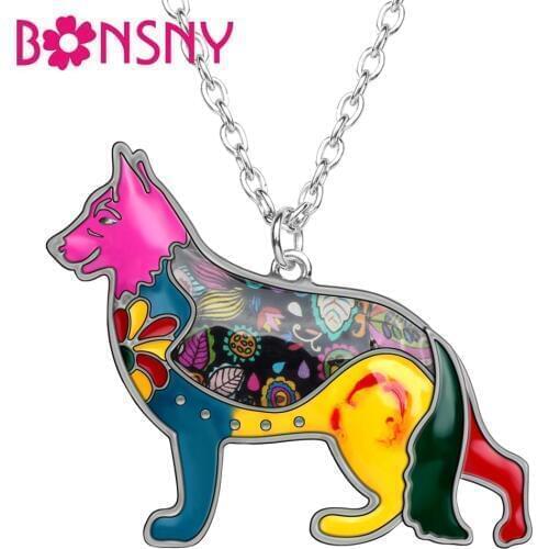 Bonsny Maxi Statement Metal Alloy Enamel Jewelry German Shepherd Dog Choker Necklace Collar Pendant 2016 Fashion New For Women