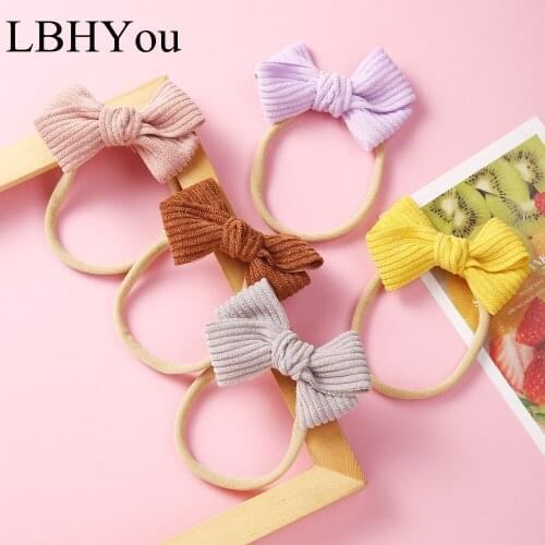 2020 Winter New Corduroy Bows Nylon Headbands Baby Girls Soild Fabric Knots Elastic Nylon Hairbands Hair Accessories