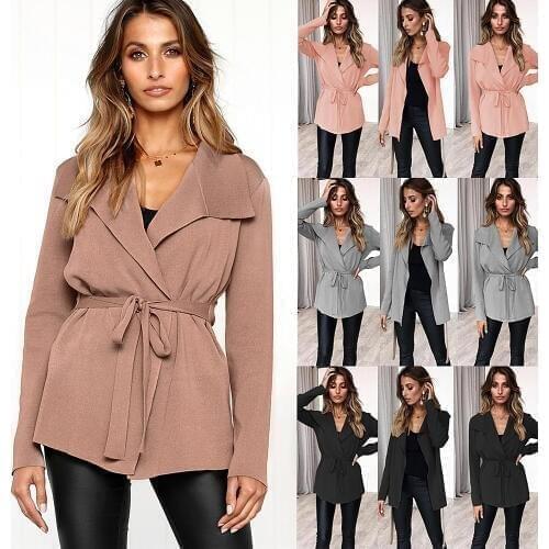 S-2XL women autumn winter kintted trench lady belt casual leisure tops trench spring autumn pure color coat trench