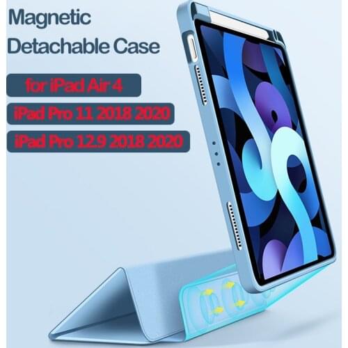 Detachable Magnetic Case for iPad 2020 Pro 12.9 11 10.5 Fold Smart Case With Pencil Slot for ipad Air 4 10.9 10.2 8th inch Funda