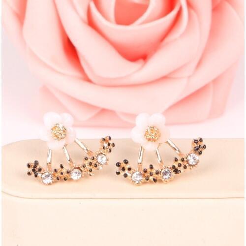 The New Flower Crystals Stud Earring For Women Rose Gold Color Double Sided Fashion Jewelry Earrings Female Ear Brincos Pending