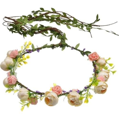 Korean Camellia Flower Crown Head Wreath Garland Simulation Floral Hairbands Beach Party Bridal Wedding Dress Hair Accessories