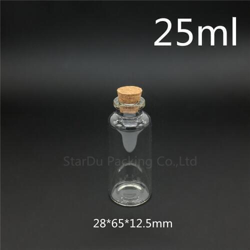 High-quality 48pcs 28*65*12.5mm 25ml Wishing Glass Bottle with Cork ,25cc Glass Vials Display Bottles Wholesale cork bottle