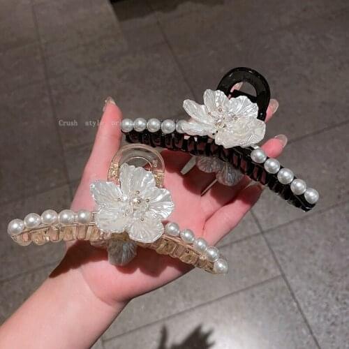 Acetate Flower Pearl Hair Claw Clip Women New Cherry Flower Bridal Wedding Acrylic Hair Clamp Hair Accessories Clip Wholesale