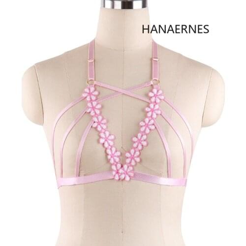 Womens Wedding Flowers Original Design Lace Sexy Bra Bondage Body Harness Belt Adjustable Rave Body Pink Kawayi Lingerie