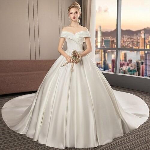 Vestido De Novia Satin Ball Gown Wedding Dress Off the Shoulder Simple Suknia Slubna Lace Up Back Robe Mariee Abito Da Sposa