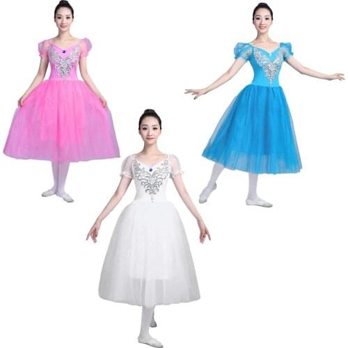 2021 Women Tulle Ballet Dresses Girls Puff SleeveMesh Dance Dress Stage Performance Costume Formal Wedding Party Dress