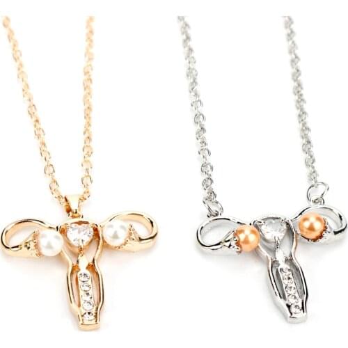 Womans Womb Necklace with Perarl Zircon Medical Jewelry Medicine Symbol Feminine Necklace Gynecologist Gift Xmas