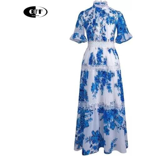 Designer Summer Fashion Holiday Midi Dress Women Lace up elegant blue floral printed boho beach party lady dresses femme vestido