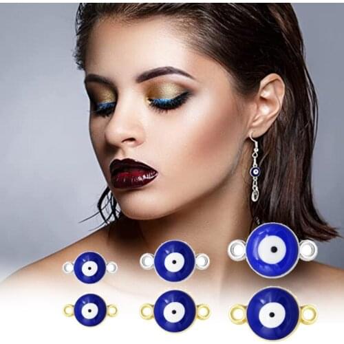 E56A 10 PCs Blue Eyes Double Hanging Drip Pendant Evil Eye Charms Pendants Connectors Links Alloy Pendant Bracelet Pendant