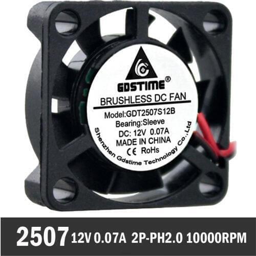 100Pcs Gdstime 25mm 25x25x7mm 2507S DC 12V 2-Pin Cooler Brushless Chipset Heatsink Mini Cooling Fan 2507 For Computer Fans & Coo