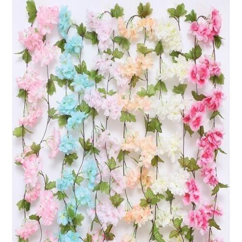 2.2 Meters Sakura Cherry Rattan Wedding Arch Decor Vine Artificial Flowers Home Party Decor Silk Ivy Wall Hanging Garland Wreath