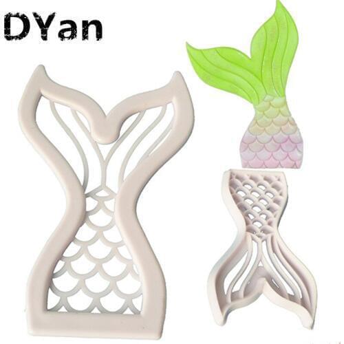 2pcs/set Mermaid Fish Tail Baking Tools Cake Mould Piece Diamond Spring Die DIY Decorating Fondant Mould Cake Mould A1451