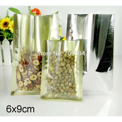 200PCS 6x9cm(2.36''*3.54'') Heat Sealing Top open Clear gold Aluminum Foil Bag tea coffee storage pouch silver plastic bag