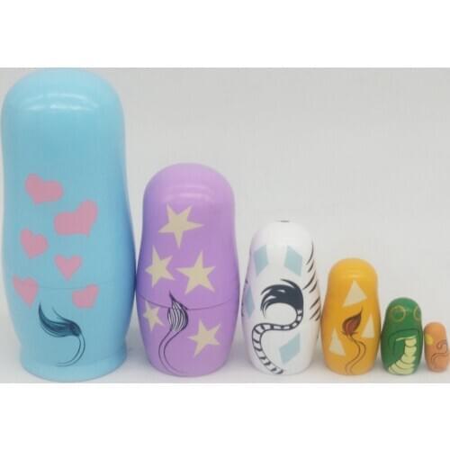 6 Pcs Cartoon Animal Matryoshka Russian Nesting Dolls Matrioska Babushka Wooden