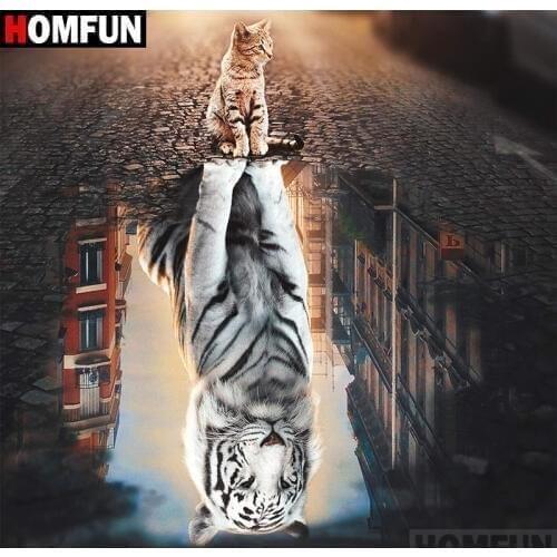 HOMFUN Full Square/Round Drill 5D DIY Diamond Painting "cat & tiger" 3D Diamond Embroidery Cross Stitch Home Decor A18564