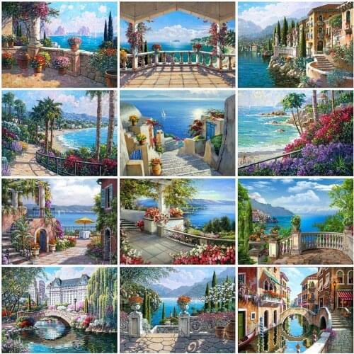 Diamond Embroidery Seaside Town Diamond Painting Full Square Round Drill Scenery Picture of Rhinestone Home Decoration