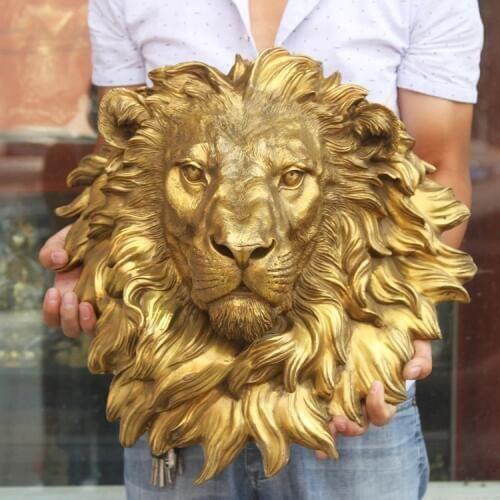 Large Huge - HOME Shop company hall wall decorative art thriving business Money Drawing brass Africa lion art statue