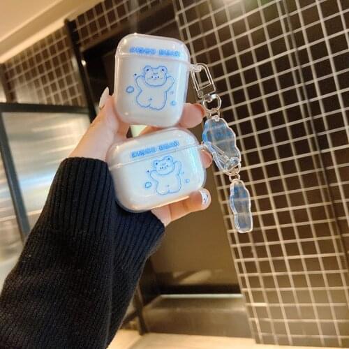 For AirPods Case Cute Cartoon Disco Bear Earphone Case For AirPods 2 3 AirPods Pro Soft TPU Clear Headphone Cover with Keychain