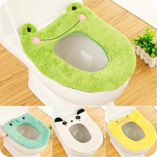 Toilet Seat Cover Mat Bathroom Warmer Toilet Washable Cloth Toilet Seat Warmer Pad Cartoon Plush Toilet Mat Thickening Potty Set