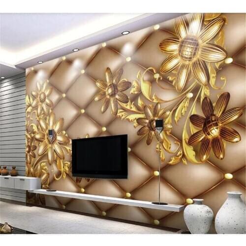Beibehang Custom mural 3D photo fashion soft package three-dimensional golden flower jewelry background wall papel de parede