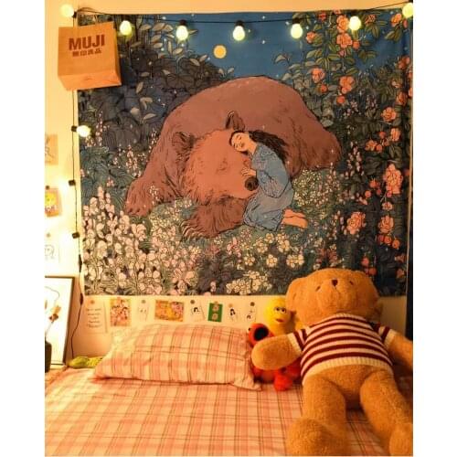 Tapestry Original Girl and Tiger Bedroom Background Cloth Renting House Tenovation Dormitory Bedside Decoration Wall Covering