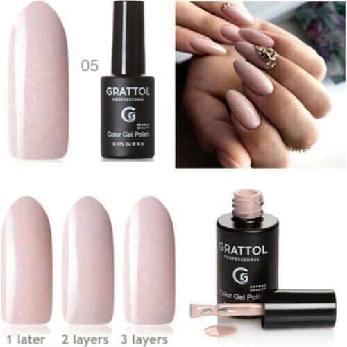 GRATTOL Professional Nude UV Gel Nail Polish Glitter ONYX 05 Soak Off UV Gel Varnish Matt Base Top Coat Semi Permanant Gellak