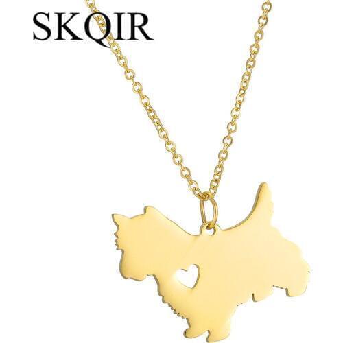 Personality Necklace Yorkie Pet Animal Pendant Gold Color Chain Stainless Steel Lovely Hollow Heart Dog Kolye Kids Gift Jewelry