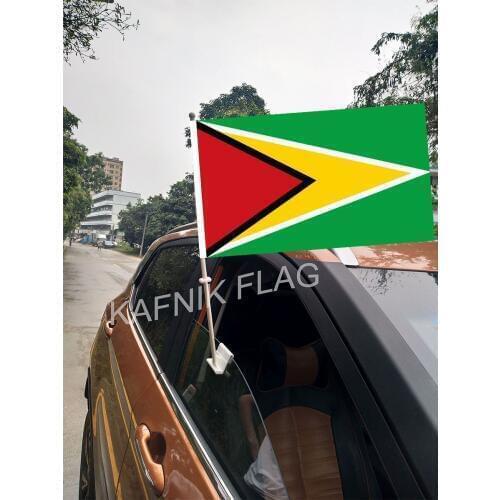 KAFNIK,30*45CM Guyana Window Car Flags and Banners Countries World Custom Flags with 43/52cm flagpole for car decoration