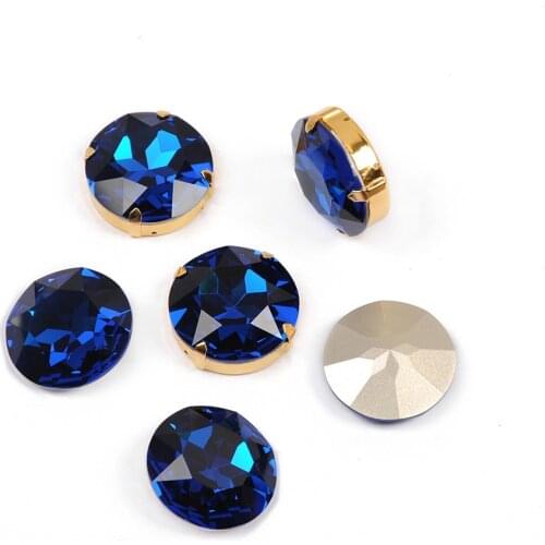 Capri Blue Round Fancy Stones with Setting Glass crystal sew on Rhinestones dress DIY clothes bags shoes jewelry accessories