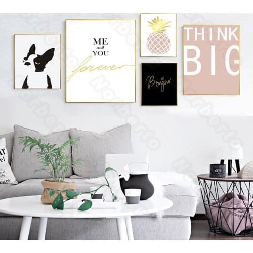 Modern Style Canvas Painting Poster Black and White Dog Pineapple Words Thing Big Me and You Forever for Home Rooms Wall Decora