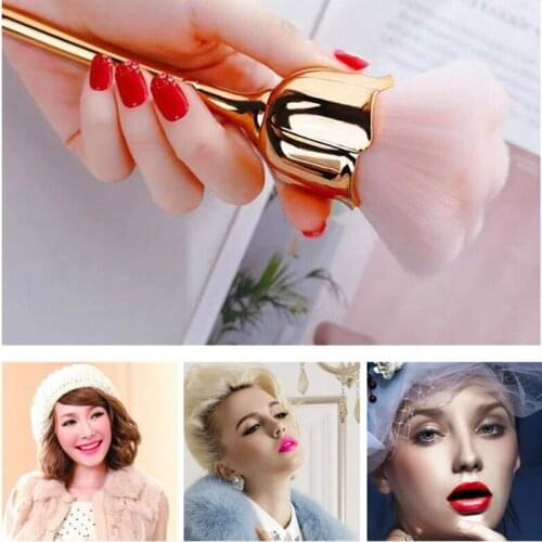 Q1QD Rose Shape Acrylic Nail Art Brush Manicure Clean Up Professional Beauty Accessories Remove Dust Powder Makeup Tool