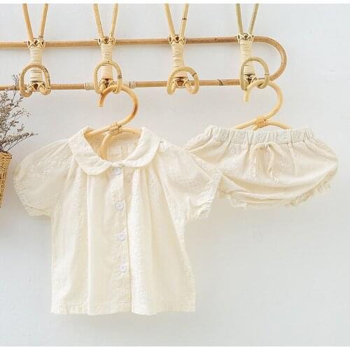 Lovely Princess Style Embroidery Short Sleeve Cotton T-shirt+PP Shorts Suit Summer Toddler Baby Girls Clothing Sets