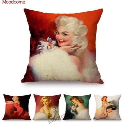 Red Fashion Beauty Top Sexy Hot Baby Girl Woman 30s Vintage Poster Charming Lady Car Pillow Throw Pillow Case Cushion Cover