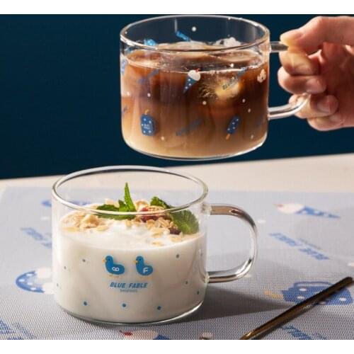 500ml/700ml Creative Glass Mug Household Water Cup Cute Duck Pattern Drinkware Water Mug Breakfast Milk Coffee Cup