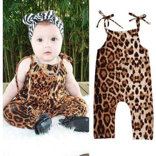 Hot Fashion Toddler Baby Girls Leopard Sleeveless Romper Jumpsuit Playsuit Overalls Clothes Set
