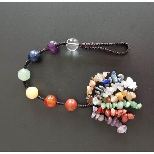 Fashion 12mm round beads Natural Stone Car Hanging 7 Chakra Bead Healing Crystal Handmade Weave Lucky Ornament Window Wall Decor