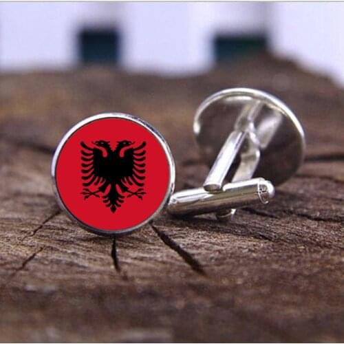 SUTEYI Fashion Jewelry Albanian National Flag Cufflinks Vintage 18MM Glass Dome Cabochon Cuff Links Men Accessories