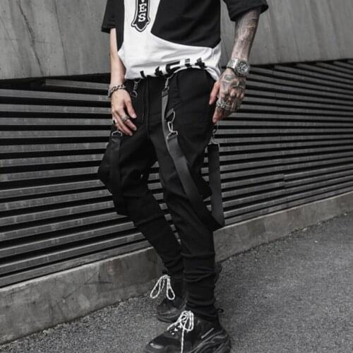 2019 Newest men black ribbons patchwork punk hip hop cargo pants spring summer street joggers mens casual harem pants trousers