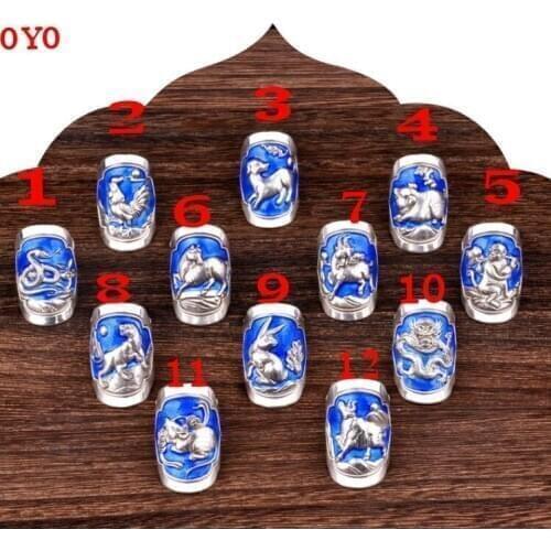 100%S925 Sterling silver Chinese style vintage zodiac ring transshipment lettering mens and mens rings