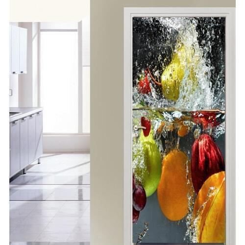 Fruit 3D Door Sticker Art Mural PVC Self-adhesive Waterproof Photo Wallpaper Modern Living Room Door Decoration 3D Wall Covering