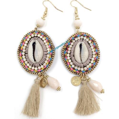 2016 new wholesale handmade Ethnic jewellery rhinestone dangle earrings with tassel and crystal