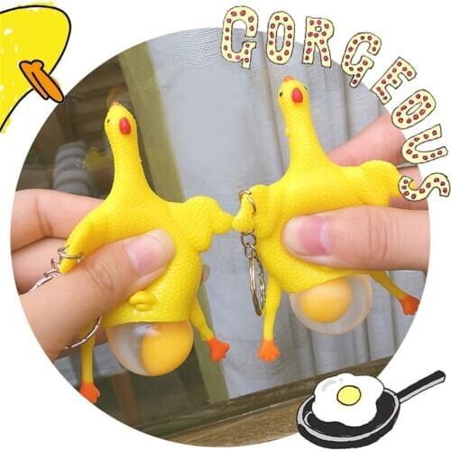 New Funny Spoof Tricky Gadgets Green Dinosaur Beans Toy Chicken Egg Laying Hens Crowded Stress Ball Keychain Keyring Relief Gift