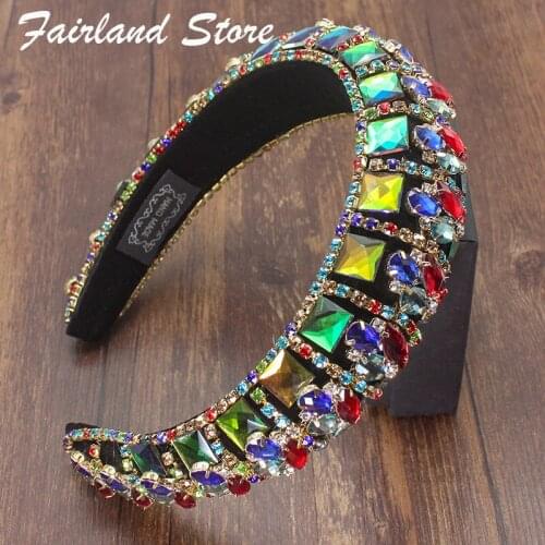 Fairland New Bohemia Full Rice Crystal Flower Padded Sparkly Luxury Rhinestone Sponge Hairband Women Party Novelty Headband