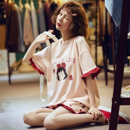 Autumn And Summer Short-sleeved Cotton Pajamas Cute Cartoon Leisurewear Set
